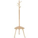 Medinė Pastatoma Drabužių Kabykla su 4 Kabliais (Natūrali)