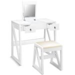 Kompaktiškas kosmetikos staliukas su 9 skyreliais ir veidrodžiu (Balta)