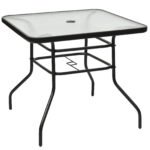 Stalviršis su skėčio anga ir grūdintu stiklu lauko stalams (Juoda)