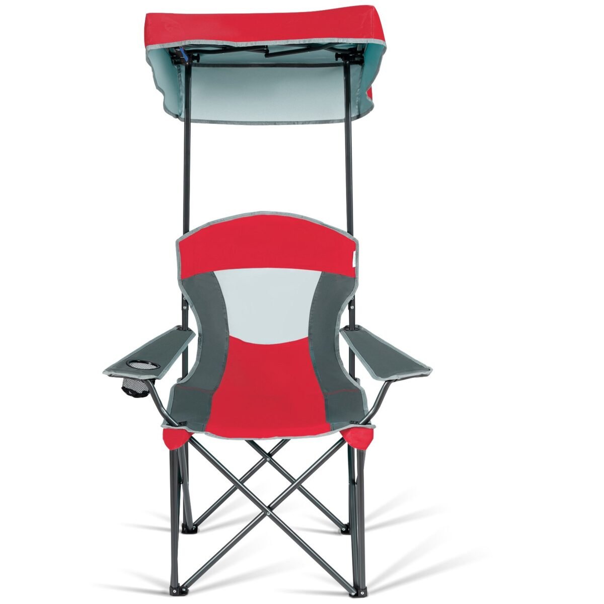 Sulankstoma kempingo kėdė su atlenkiamu stogeliu (Raudona)