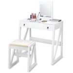 Kompaktiškas kosmetikos staliukas su 9 skyreliais ir veidrodžiu (Balta)