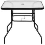 Stalviršis su skėčio anga ir grūdintu stiklu lauko stalams (Juoda)