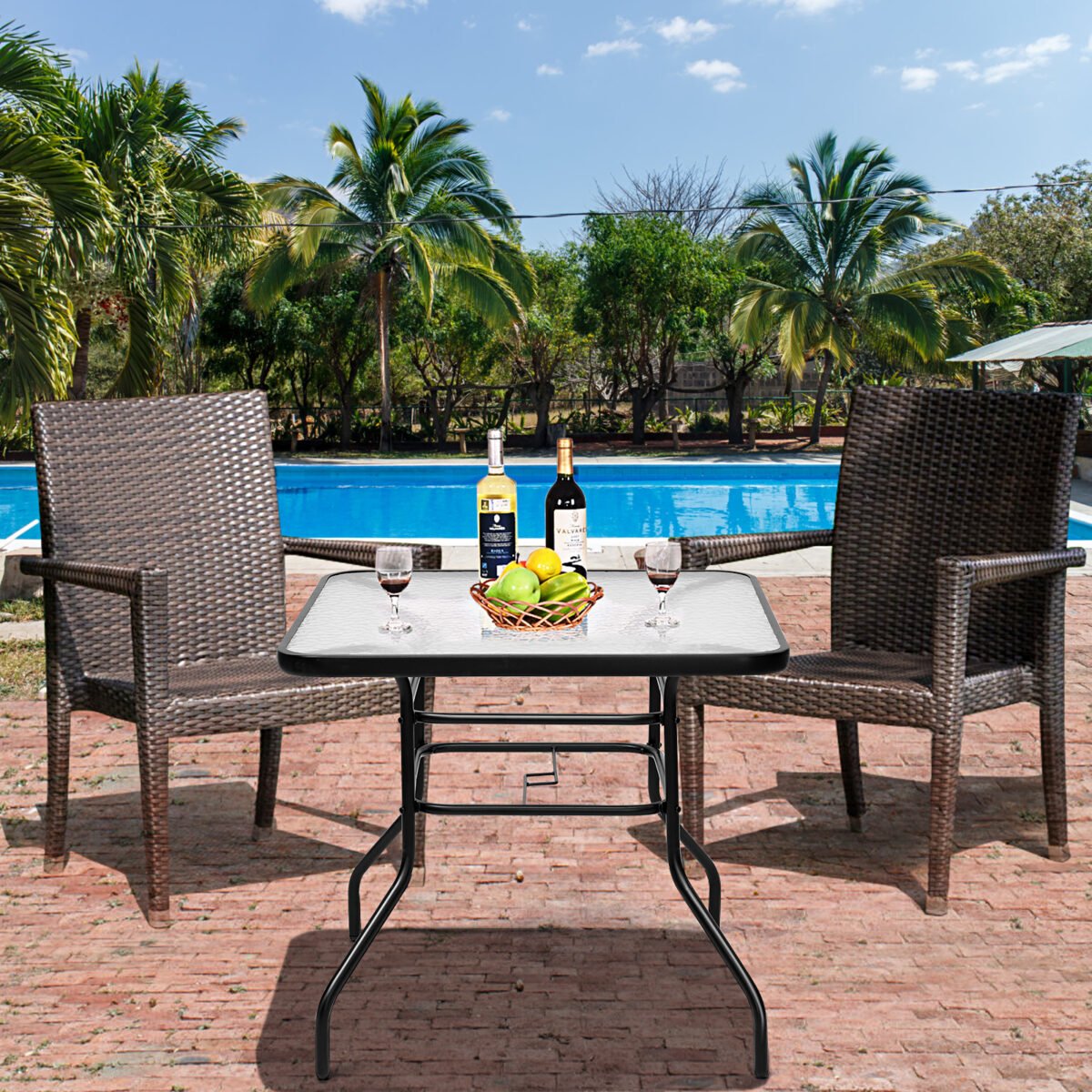 Stalviršis su skėčio anga ir grūdintu stiklu lauko stalams (Juoda)