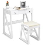 Kompaktiškas kosmetikos staliukas su 9 skyreliais ir veidrodžiu (Balta)