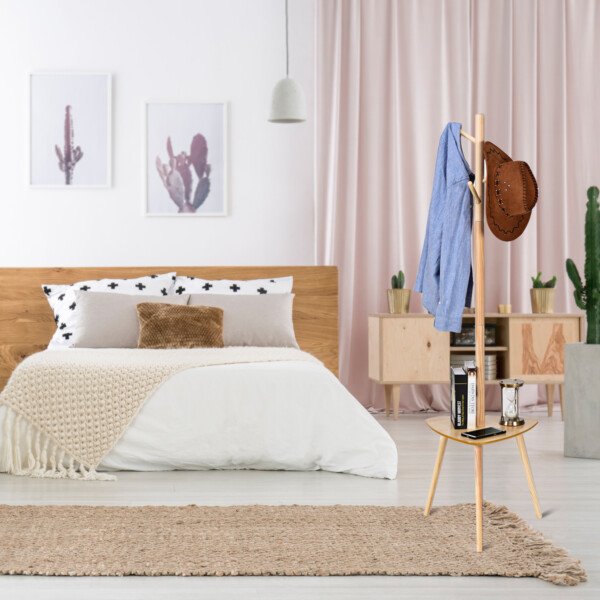 Medinė Pastatoma Drabužių Kabykla su 4 Kabliais (Natūrali)