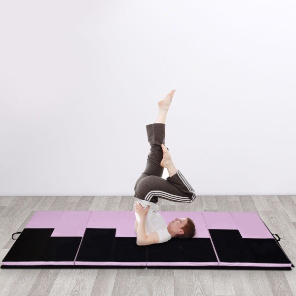 Didelis sulankstomas mankštos kilimėlis 300x120x5 cm (Šviesiai rožinė ir juoda)