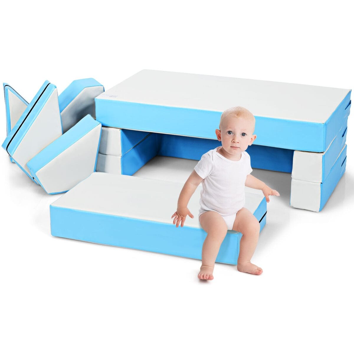 Daugiafunkcinė vaikiška sėdimoji grupė sofa lova stalas dėlionė (Mėlyna)