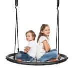 Lizdinė sūpynė su reguliuojamu lynu ir plieno rėmu Ø100cm (Juoda)