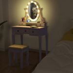 Makiažo staliukas su taburete ir veidrodžiu (Balta)