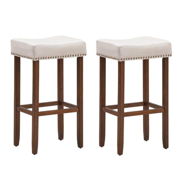 Baro kėdės su paminkštinta sėdyne ir kaučiukmedžio kojomis 2 vienetai (Smėlio)