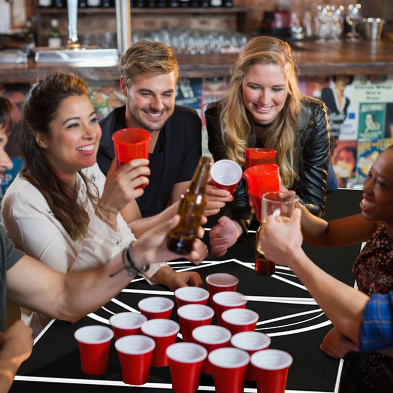 Sulankstomas alaus pong stalviršis reguliuojamas pagal aukštį (Juoda ir balta)