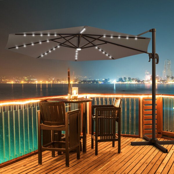 Terasos skėtis su LED apšvietimu ir 360° sukimosi funkcija (Ruda)