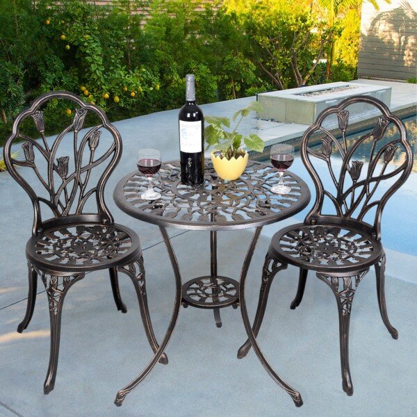 Aliuminio bistro komplektas su stalu ir 2 kėdėmis (Patina)