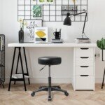 Reguliuojamo aukščio sukamoji taburetė su ratukais (Juoda)