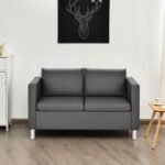 Moderni dvivietė sofa su minkštais pagalvėliais ir metalinėmis kojelėmis (Pilka)