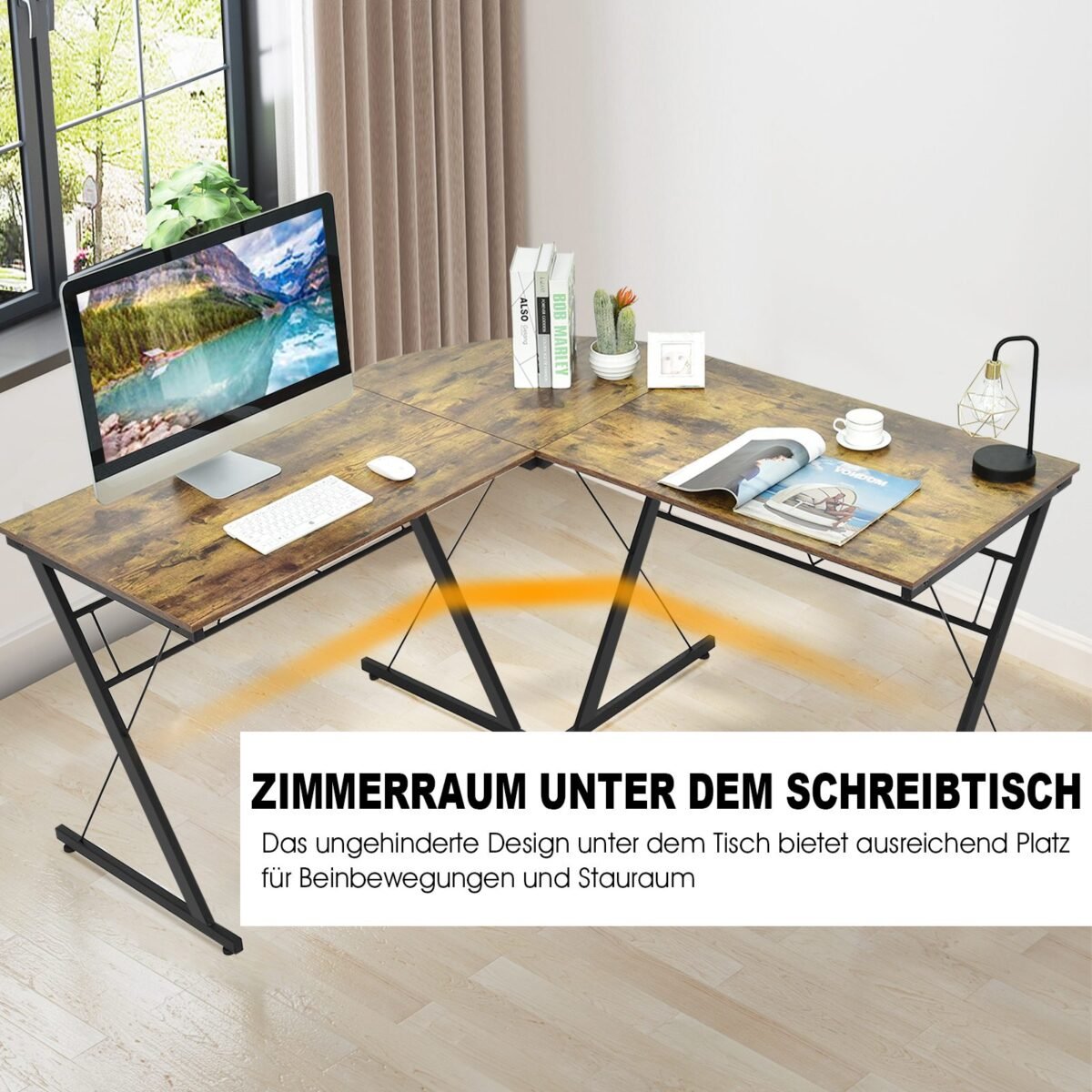 L formos kampinis rašomasis stalas su didele darbo zona (Ruda)