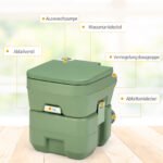 Nešiojamas turistinis tualetas su 20 l nuotekų rezervuaru (Žalia)