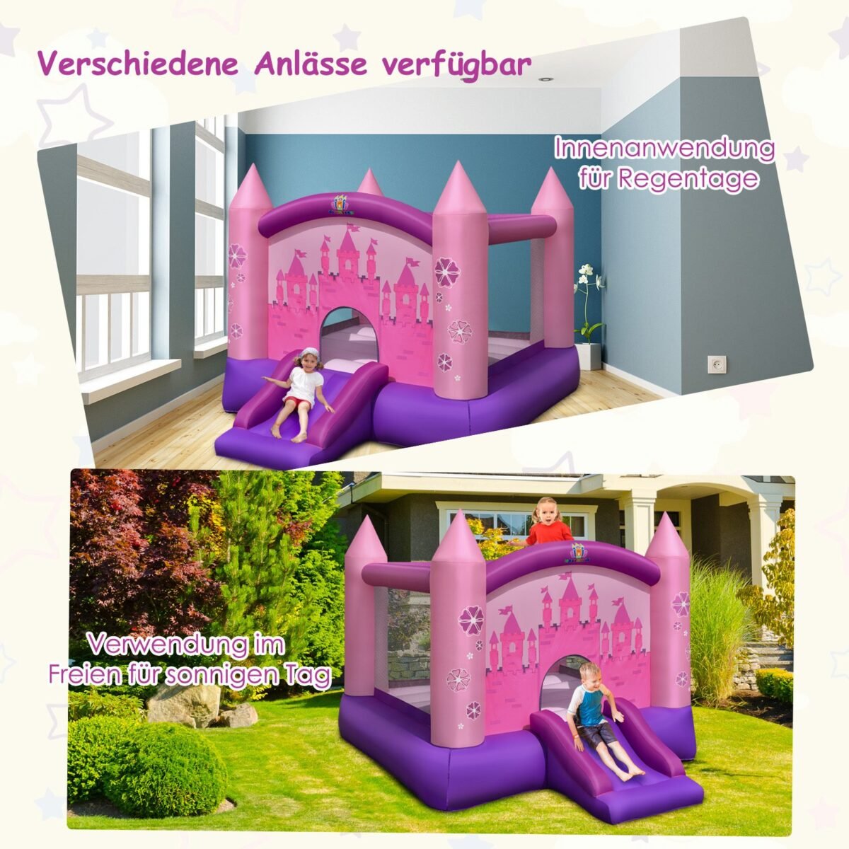Pripučiama pilis su čiuožykla ir 350 W pūstuvu (Violetinė)