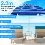 Nešiojamas paplūdimio skėtis 2 2 m UPF50+ su puodelių laikikliu (Tamsiai mėlyna)