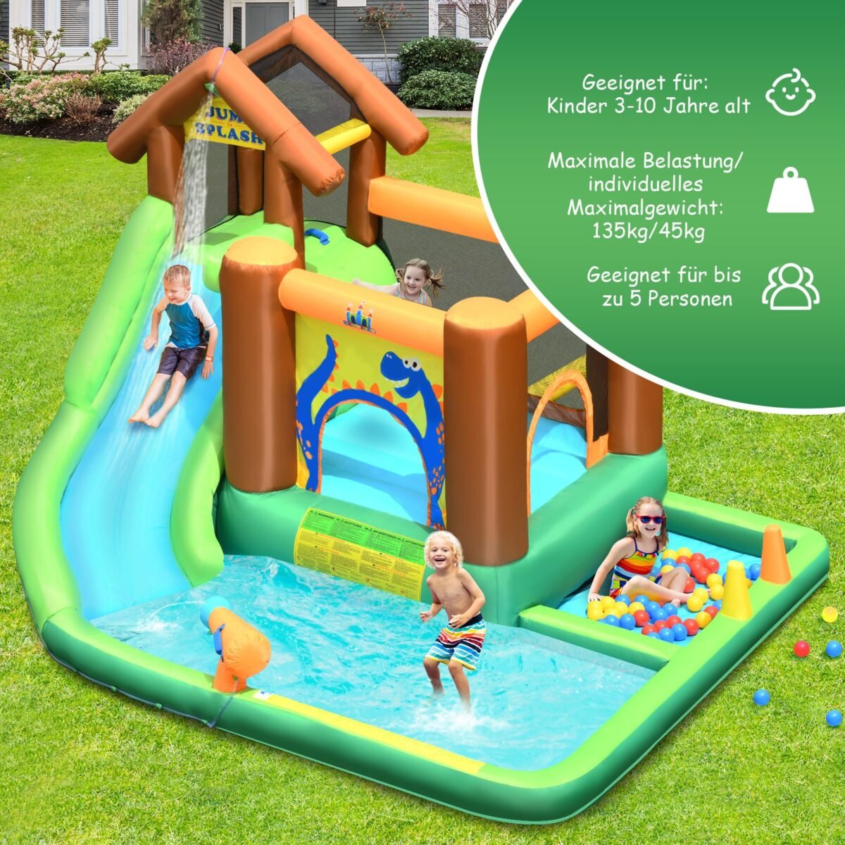 Pripučiamas vandens parkas su čiuožykla ir čiuožimo zona (Spalvotas)