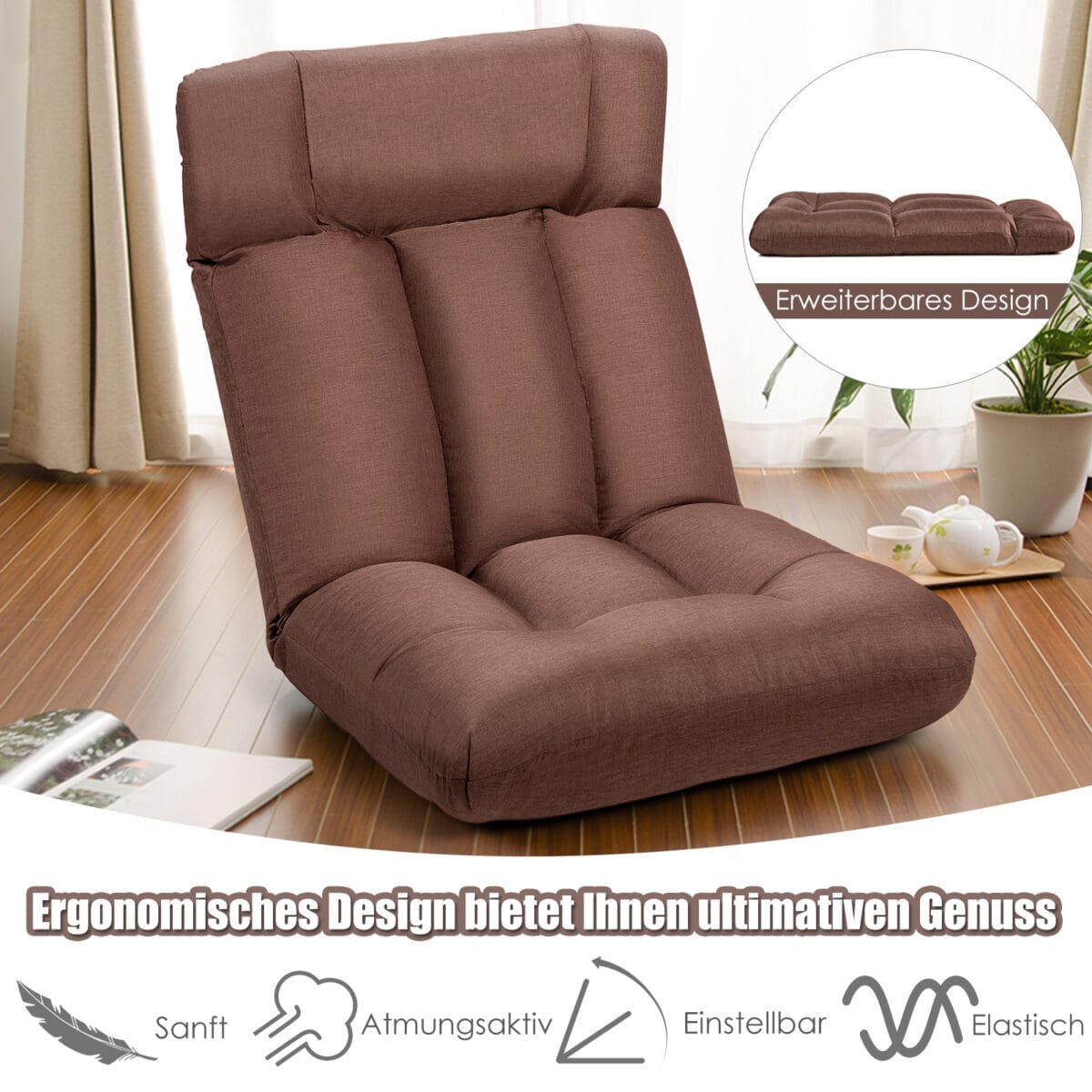 Reguliuojamas sulankstomas grindų krėslas (Ruda)