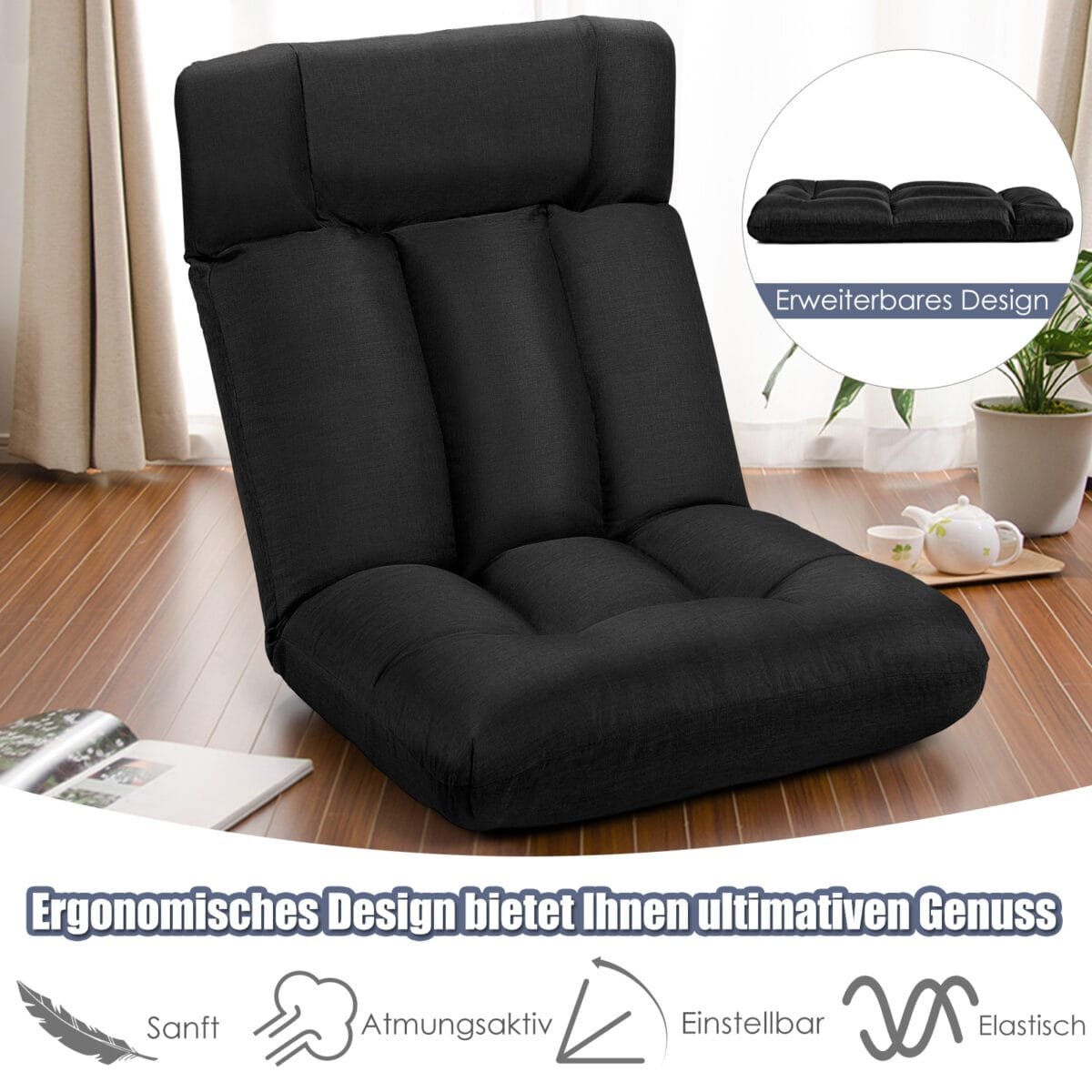 Sulankstomas fotelis su reguliuojamu atlošu (Juoda)