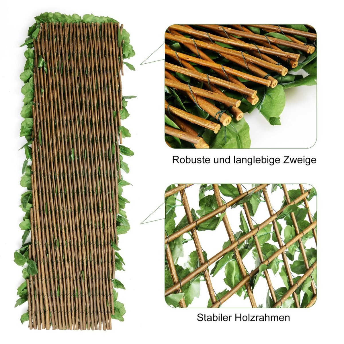 Ištraukiama dirbtinė gyvatvorė su lapijos imitacija 255 cm (Žalia)