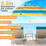 Nešiojamas paplūdimio skėtis nuo saulės 2 2 m su UV apsauga ir puodelio laikikliu (Spalvotas)