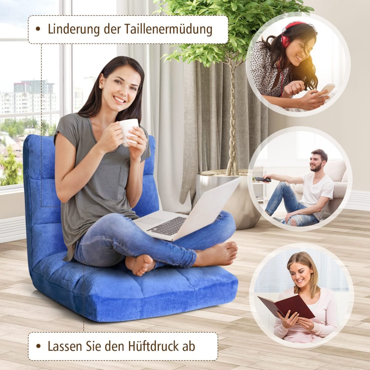 Reguliuojamas grindų krėslas su atlošu (Mėlyna)