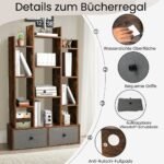 12 pakopų atvira knygų spintelė su stalčiumi (Ruda)