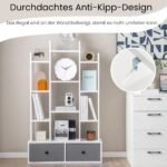 12 pakopų atvira knygų lentyna su stalčiais (Balta)