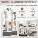 12 pakopų atvira knygų lentyna su stalčiais (Balta)