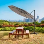 Terasos skėtis su LED apšvietimu ir 360° sukimosi funkcija (Ruda)