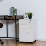 Praktiška biuro spintelė su trim stalčiais ir ratukais (Balta)