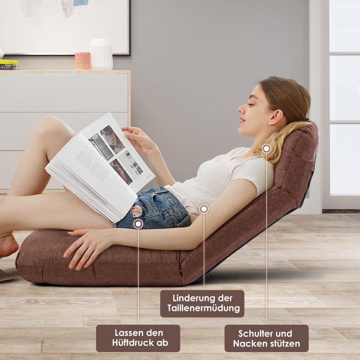 Reguliuojamas sulankstomas grindų krėslas (Ruda)