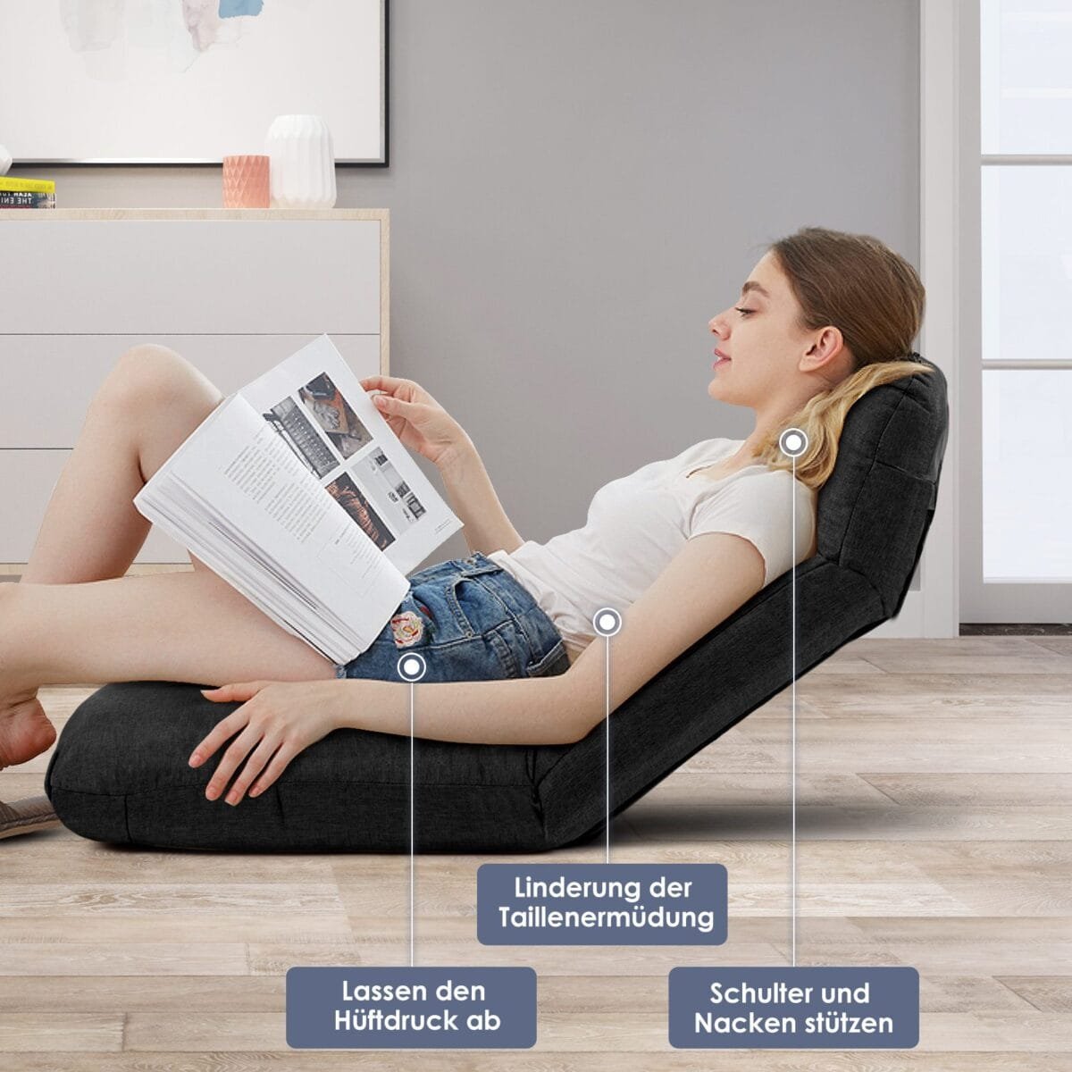 Sulankstomas fotelis su reguliuojamu atlošu (Juoda)