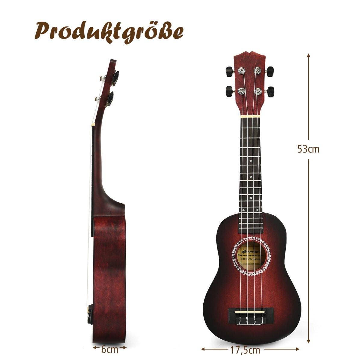Medinė ukulele su priedais 53 cm (Raudona)