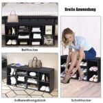 Daugiatilpė batų spintelė su sėdyne ir 10 atvirų skyrių (Juoda)