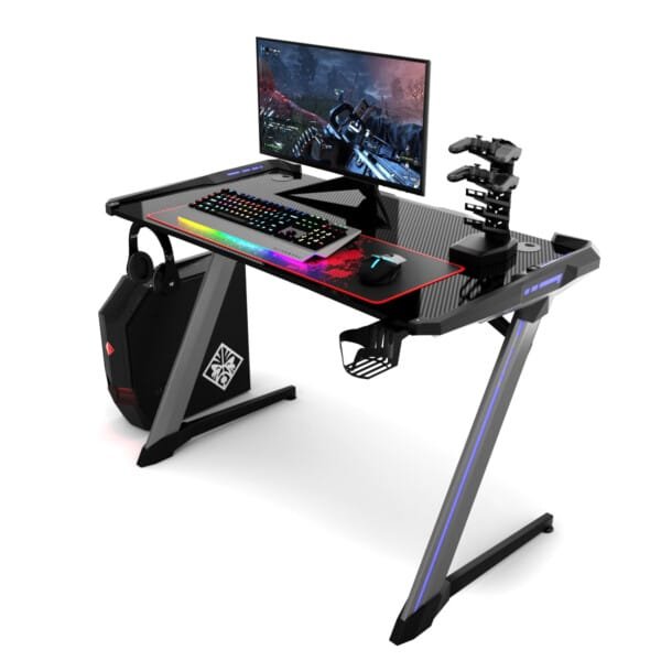 Ergonomiškas žaidimų stalas su RGB apšvietimu (Juoda)