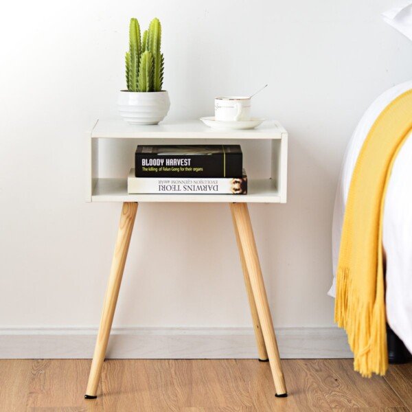 Universalus naktinis ir šoninis staliukas su atvira lentyna (Balta)