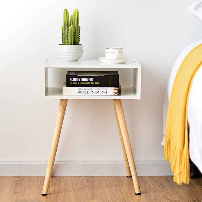 Universalus naktinis ir šoninis staliukas su atvira lentyna (Balta)