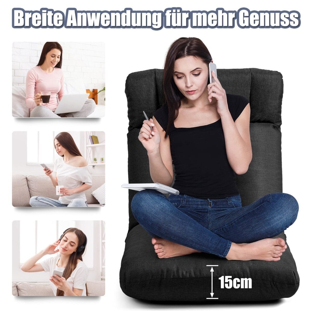 Sulankstomas fotelis su reguliuojamu atlošu (Juoda)