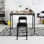 Valgomojo komplektas su dviem taburetėmis (Juoda)