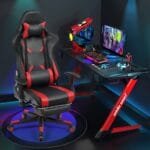 Ergonomiška žaidimų kėdė su reguliuojama atlošo ir ištraukiama kojų atrama (Raudona)