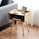 Modernus naktinis šoninis staliukas su atvira lentyna (Natūrali)