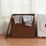 Sulankstomas skalbinių krepšys su dviem skyriais ir dangčiu (Ruda)