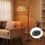 Aukšta pastatoma lempa su peršviečiamu gaubtu ir kojiniu jungikliu (Juoda)