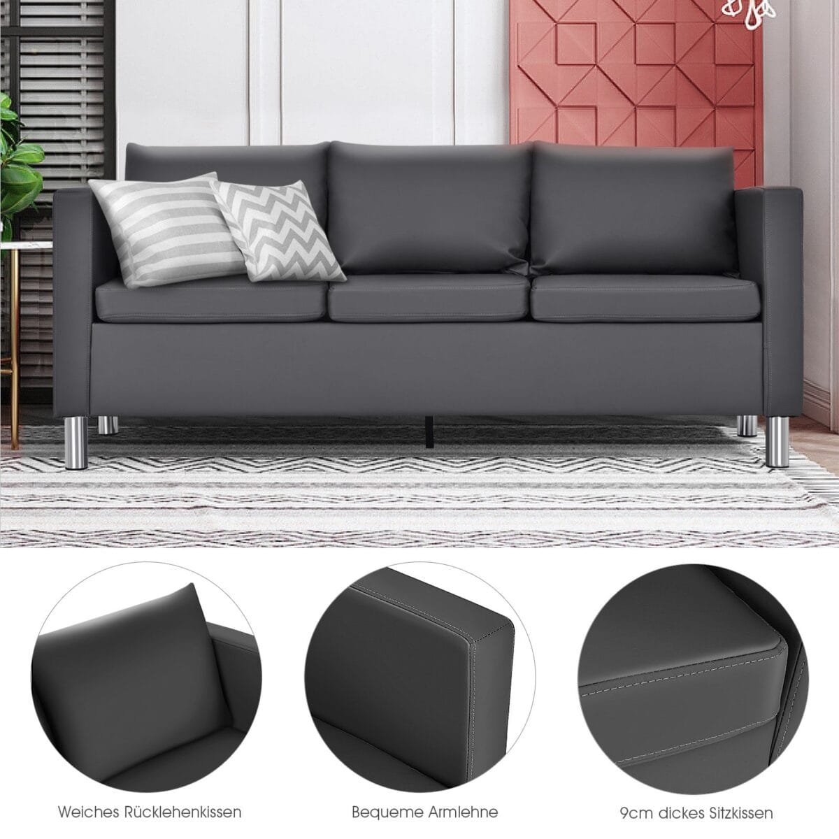 Moderni trivietė sofa (Pilka)