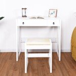 Kompaktiškas kosmetikos staliukas su 9 skyreliais ir veidrodžiu (Balta)