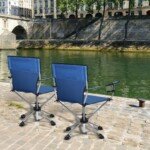 Nešiojama sulankstoma kėdė su atlošu ir puodelių laikikliu (Mėlyna)